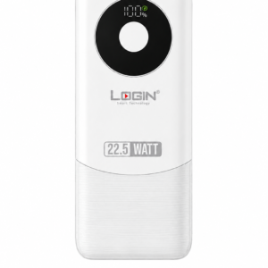 LOGIN 22.5W Fast Charging Power Bank with LED Display – High Capacity Portable Charger (White)