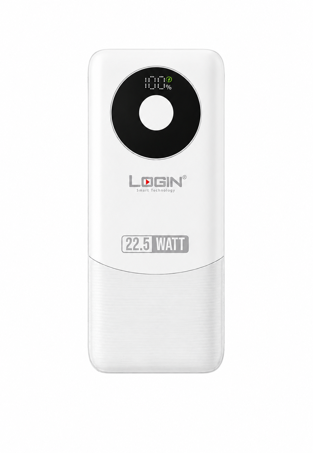 LOGIN 22.5W Fast Charging Power Bank with LED Display – High Capacity Portable Charger (White)